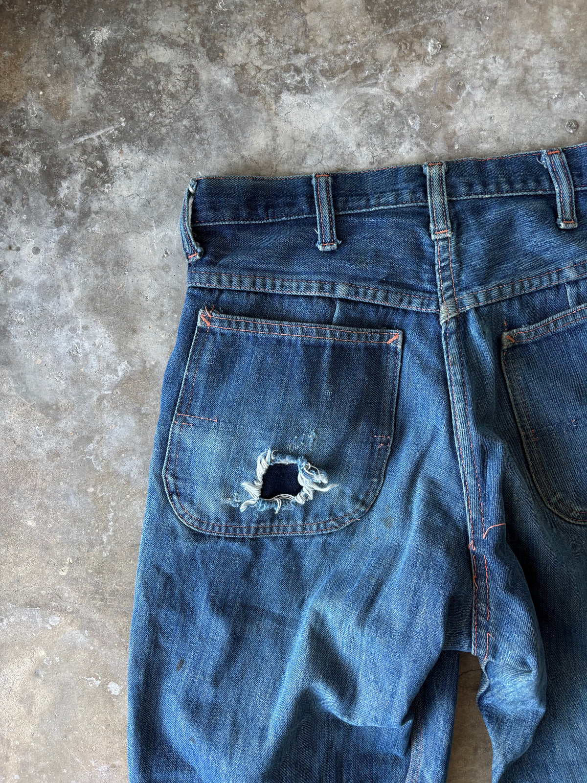 Vintage 1970s Big Mac Distressed Faded Repaired Denim Jeans