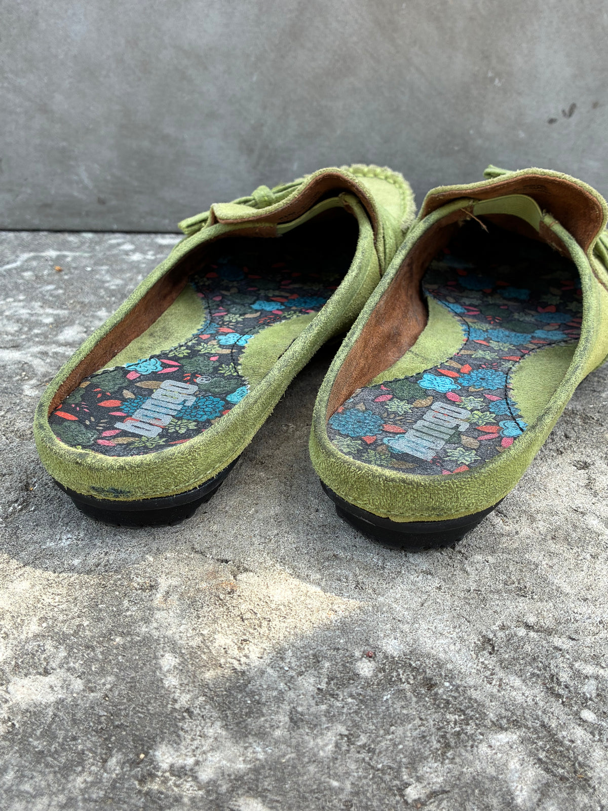 Vintage Green Suede Bongo Sandals