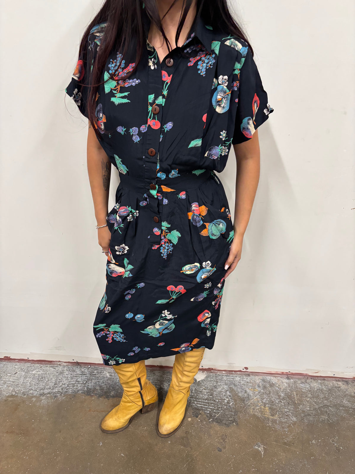 Vintage Fruit Print Dress