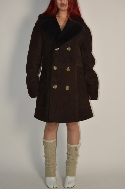 Vintage Shearling Dark Brown Fur Coat