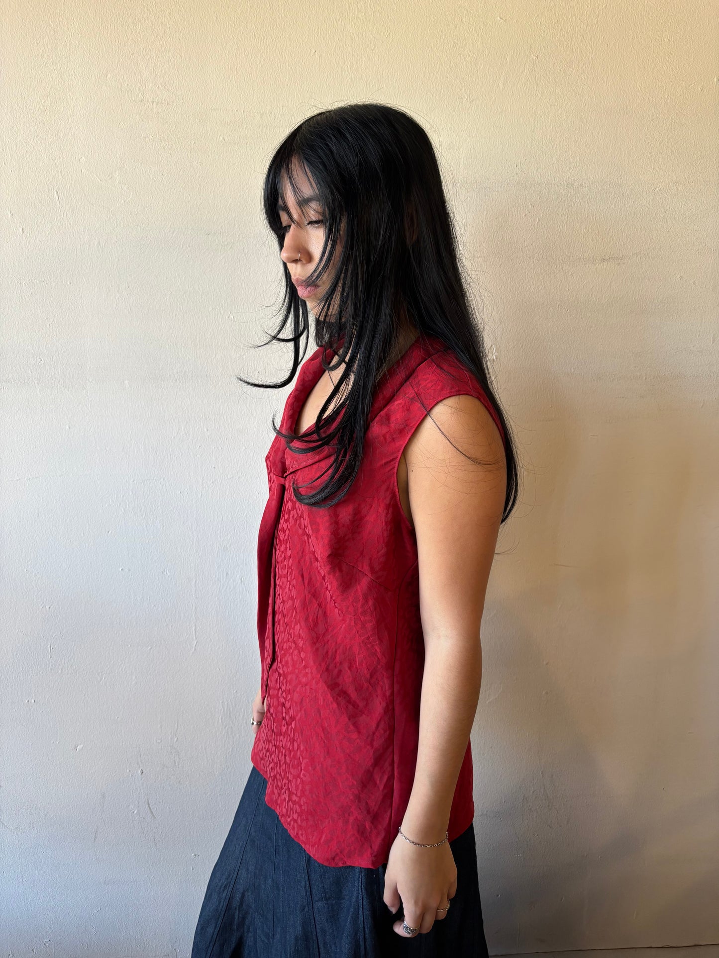 Vintage Red Silk Blouse