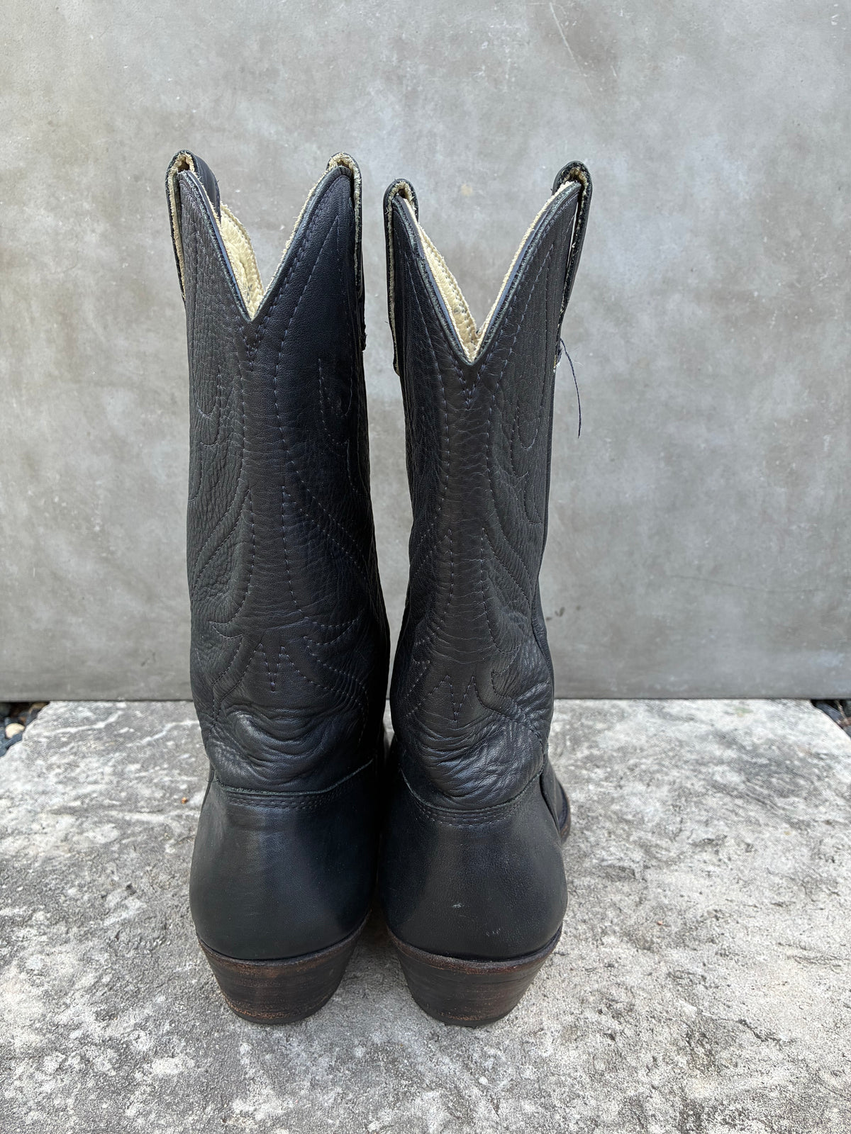 Vintage 70s Stewart Black Leather Cowboy Boots