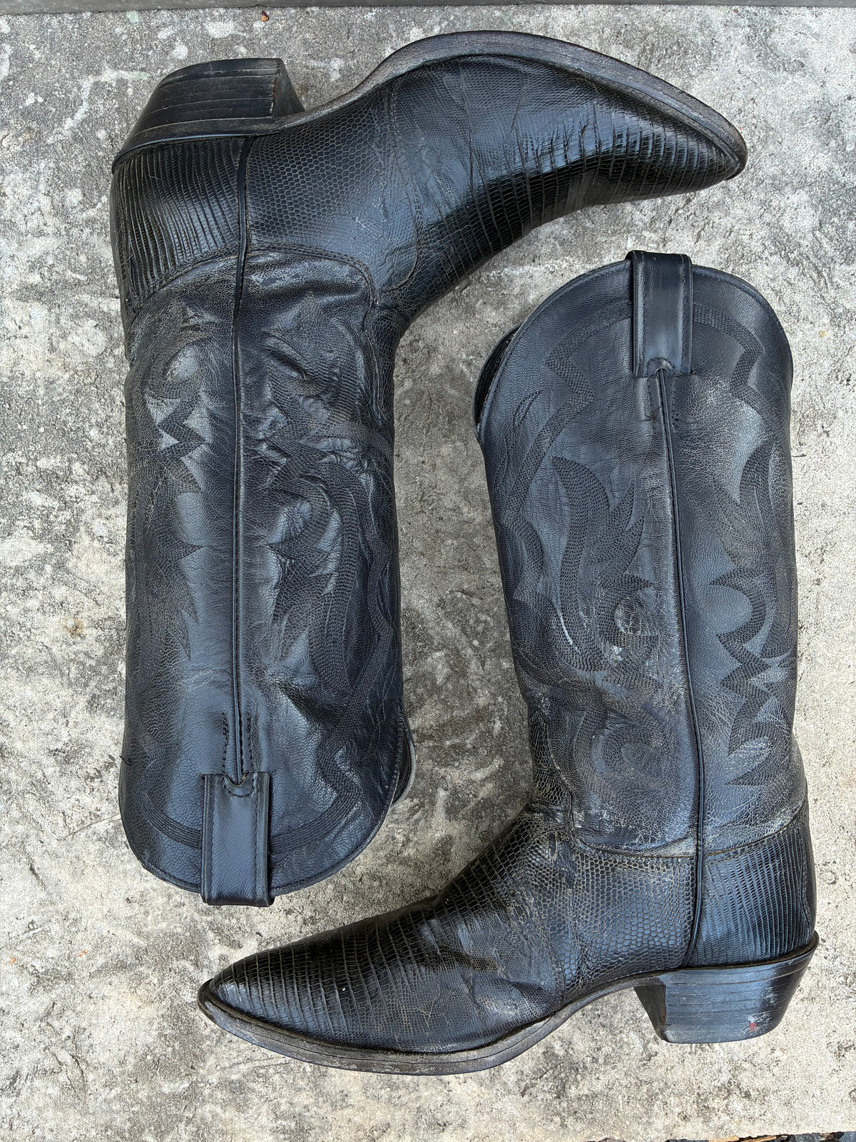 Vintage Justin Black Lizard Skin Cowboy Boots