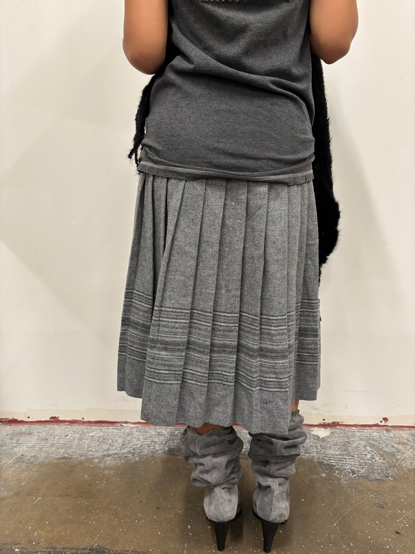 Long Grey Pleated Skirt