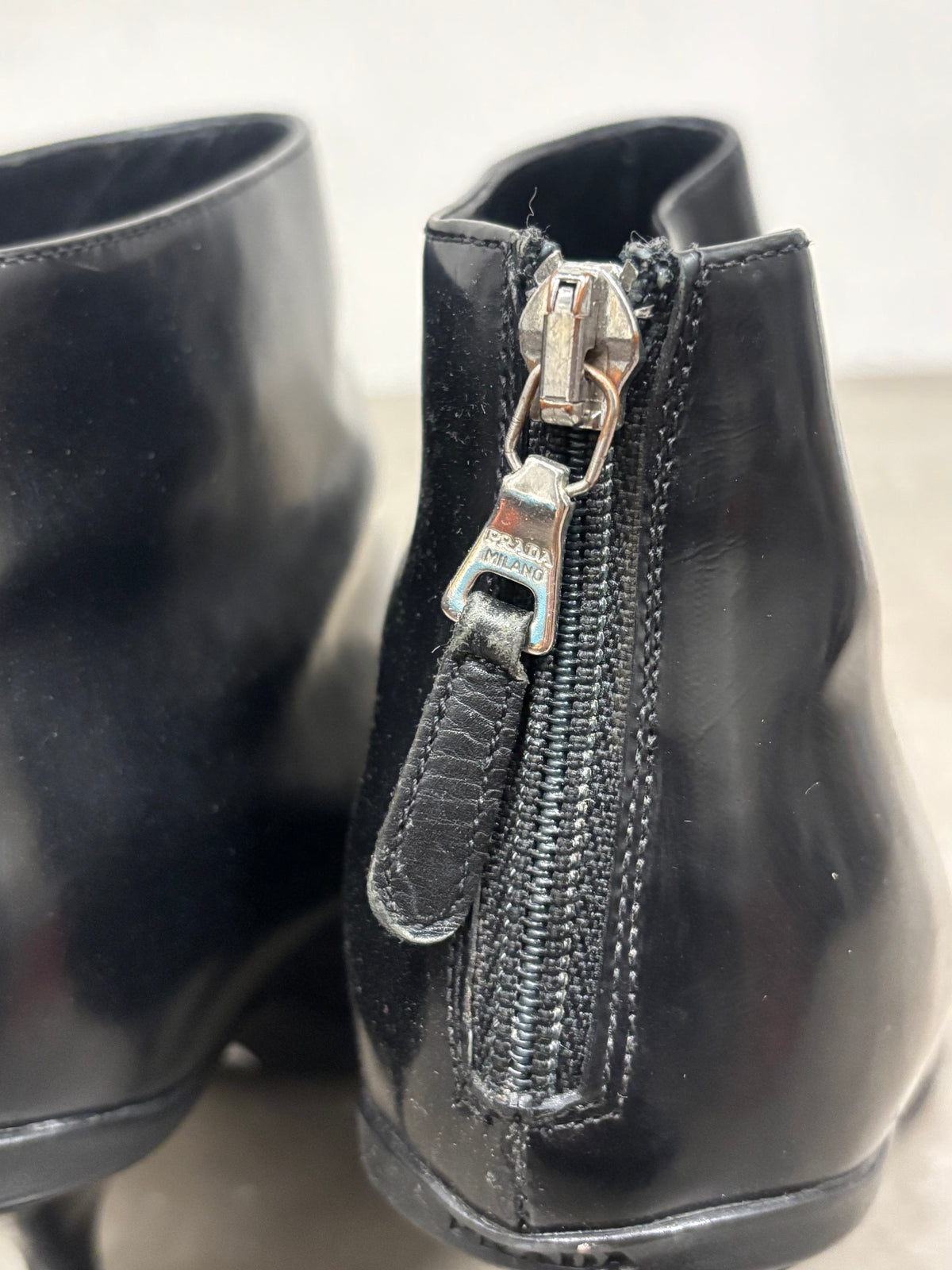 Vintage Prada Black Leather Pointed Toe Ankle Boots
