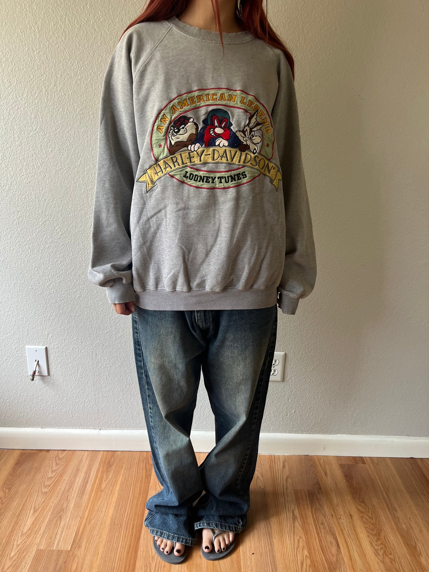 Vintage Looney Tunes Harley Davidson Embroidered Crewneck