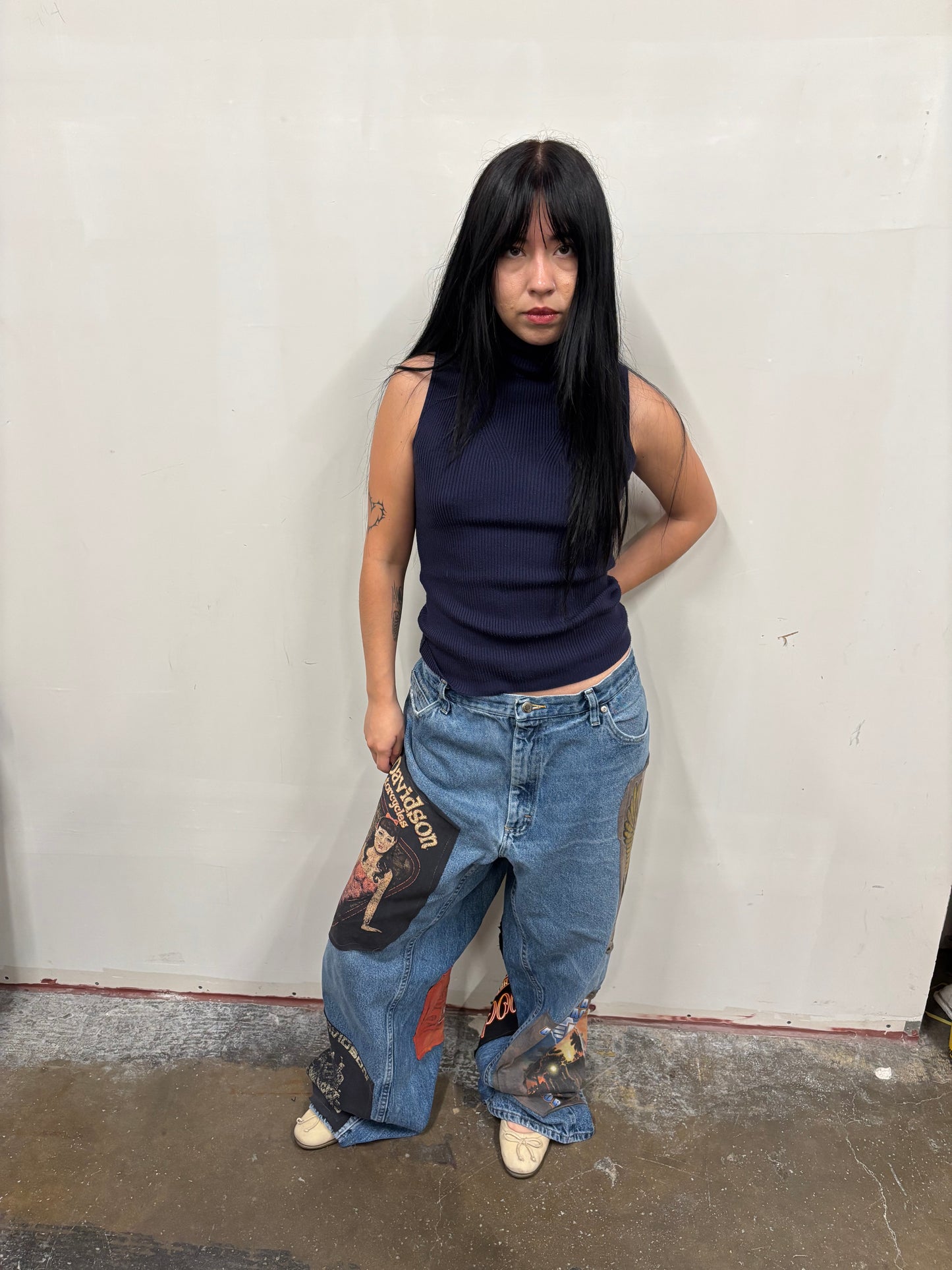 Reworked Harley Davidson Patchwork Jeans