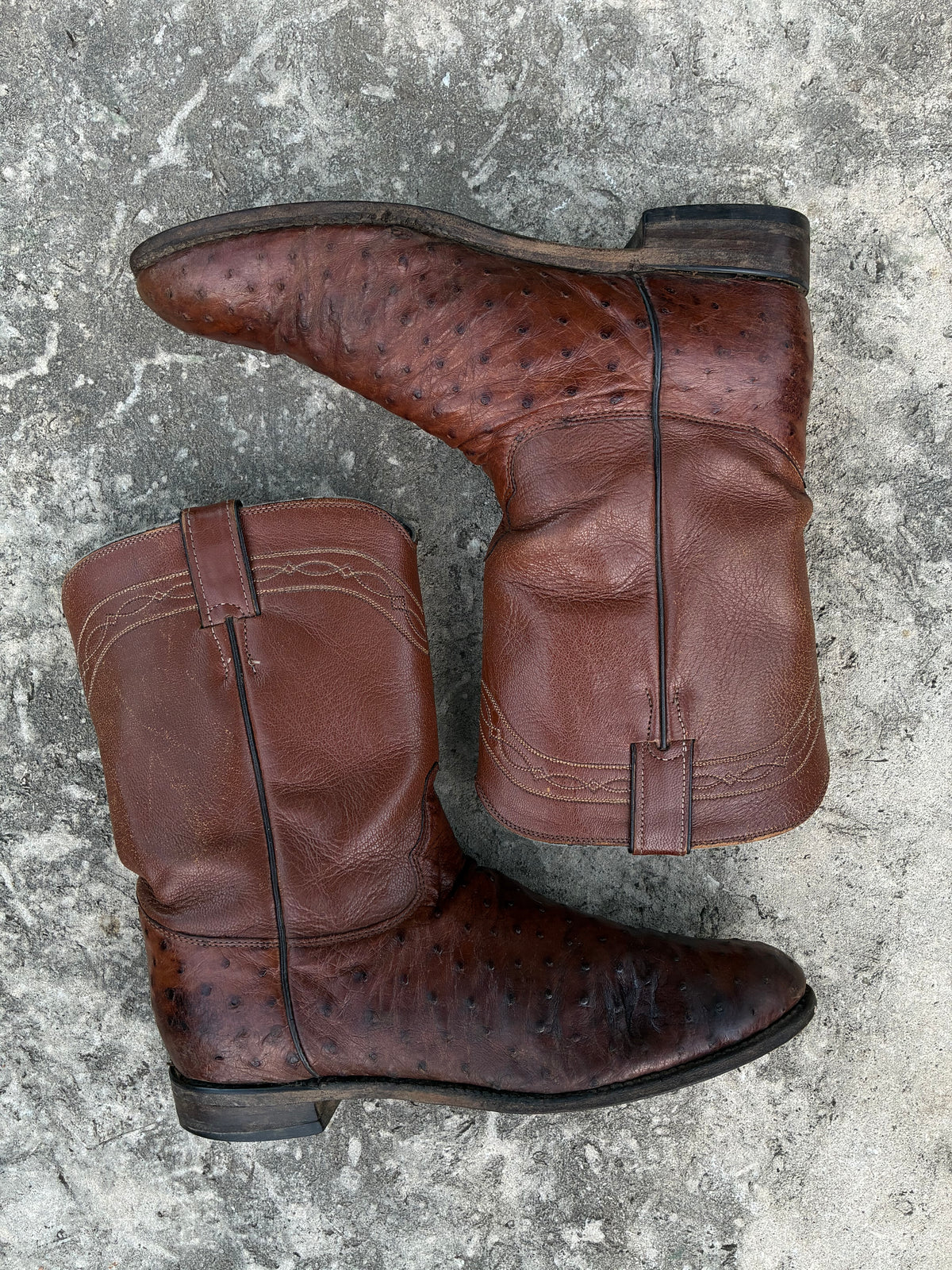 Vintage 1980s Justin Brown Ostrich Leather Cowboy Boots