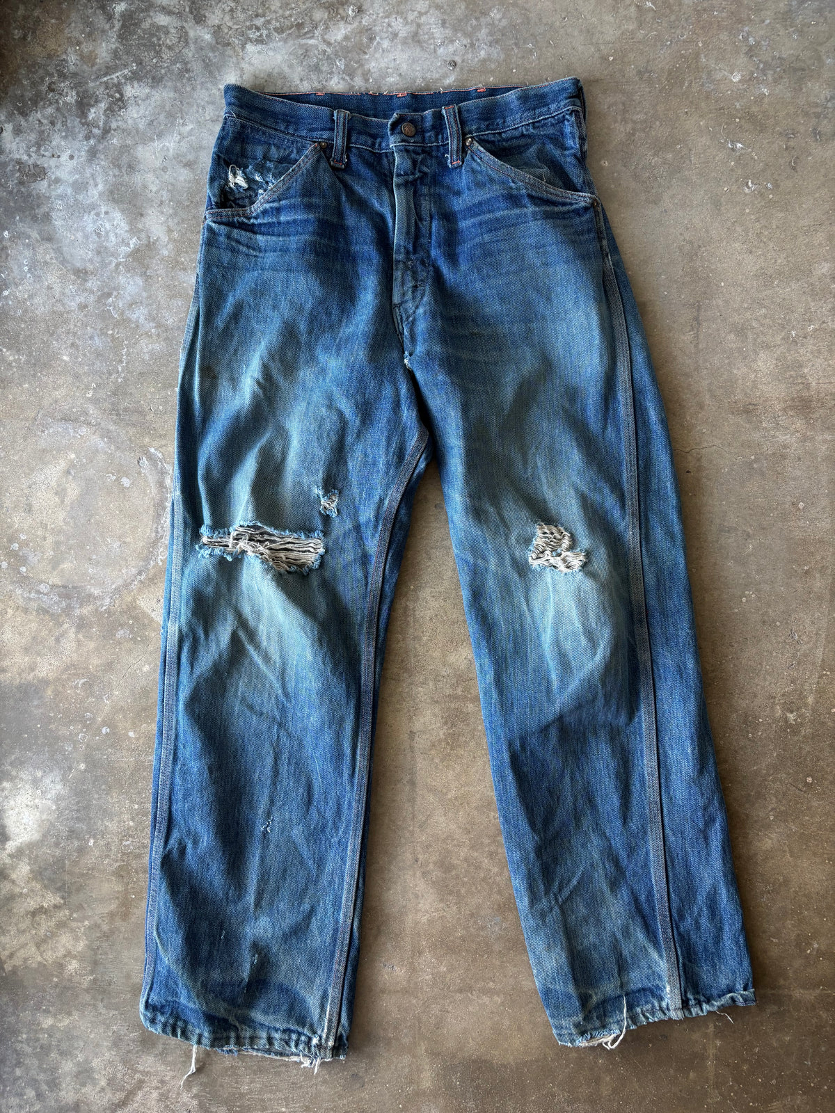 Vintage 1970s Big Mac Distressed Faded Repaired Denim Jeans