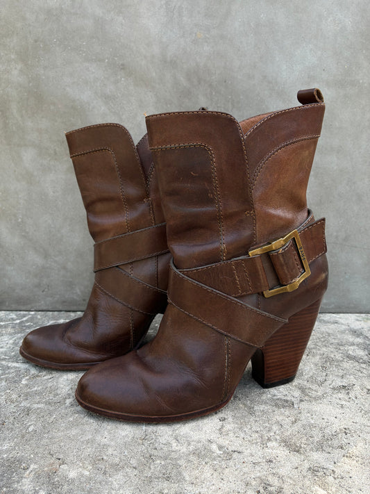 Vintage Frye Buckle Heeled Boots