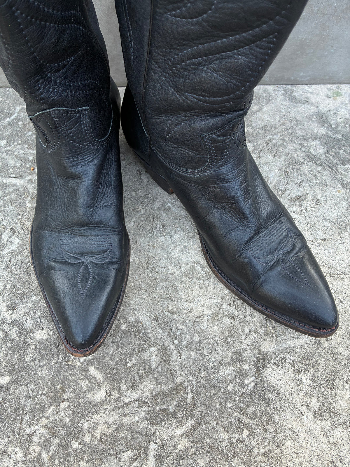 Vintage 70s Stewart Black Leather Cowboy Boots