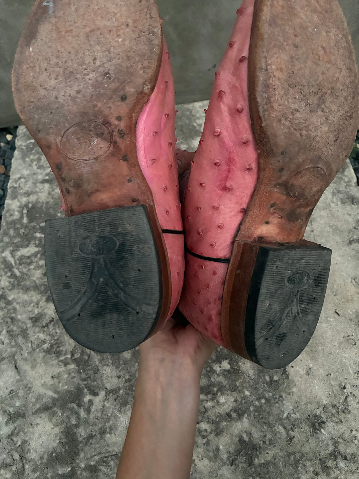 Vintage Pink Ostrich Leather Cowboy Boots