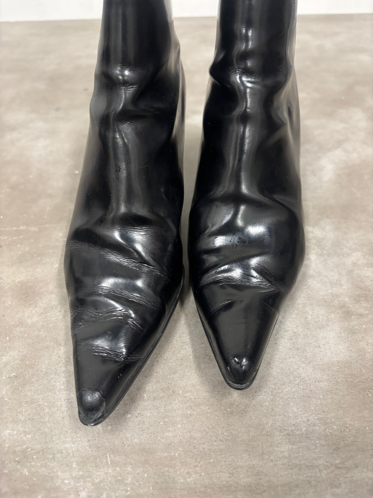 Vintage Prada Black Leather Pointed Toe Ankle Boots