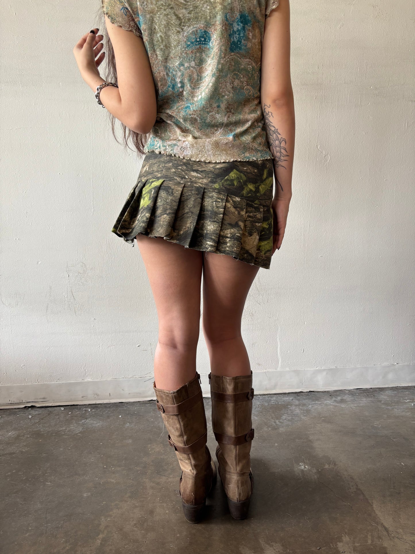 Reworked Camo Mini Pleated Skirt