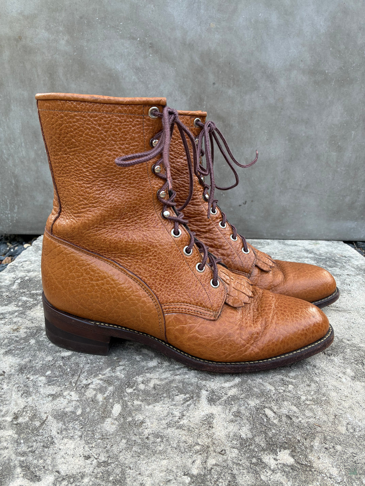 Vintage 80s Bullhide Justin Brown Lace Up Boots