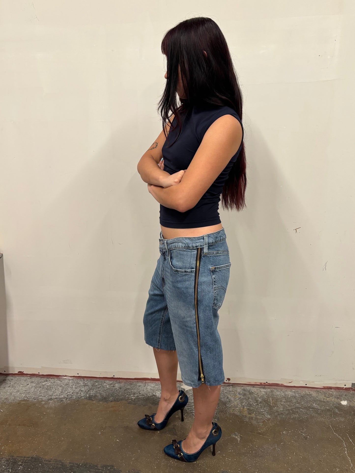 Reworked Side Zip Denim Jorts