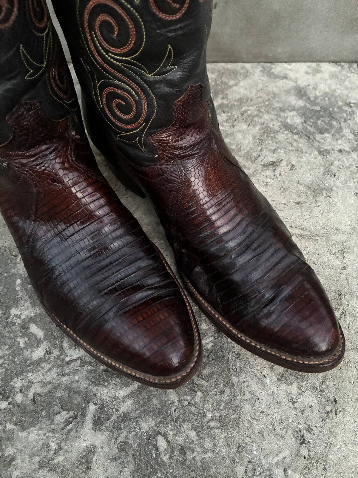 Vintage 1980s Justin Brown Teju Lizard Leather Cowboy Boots