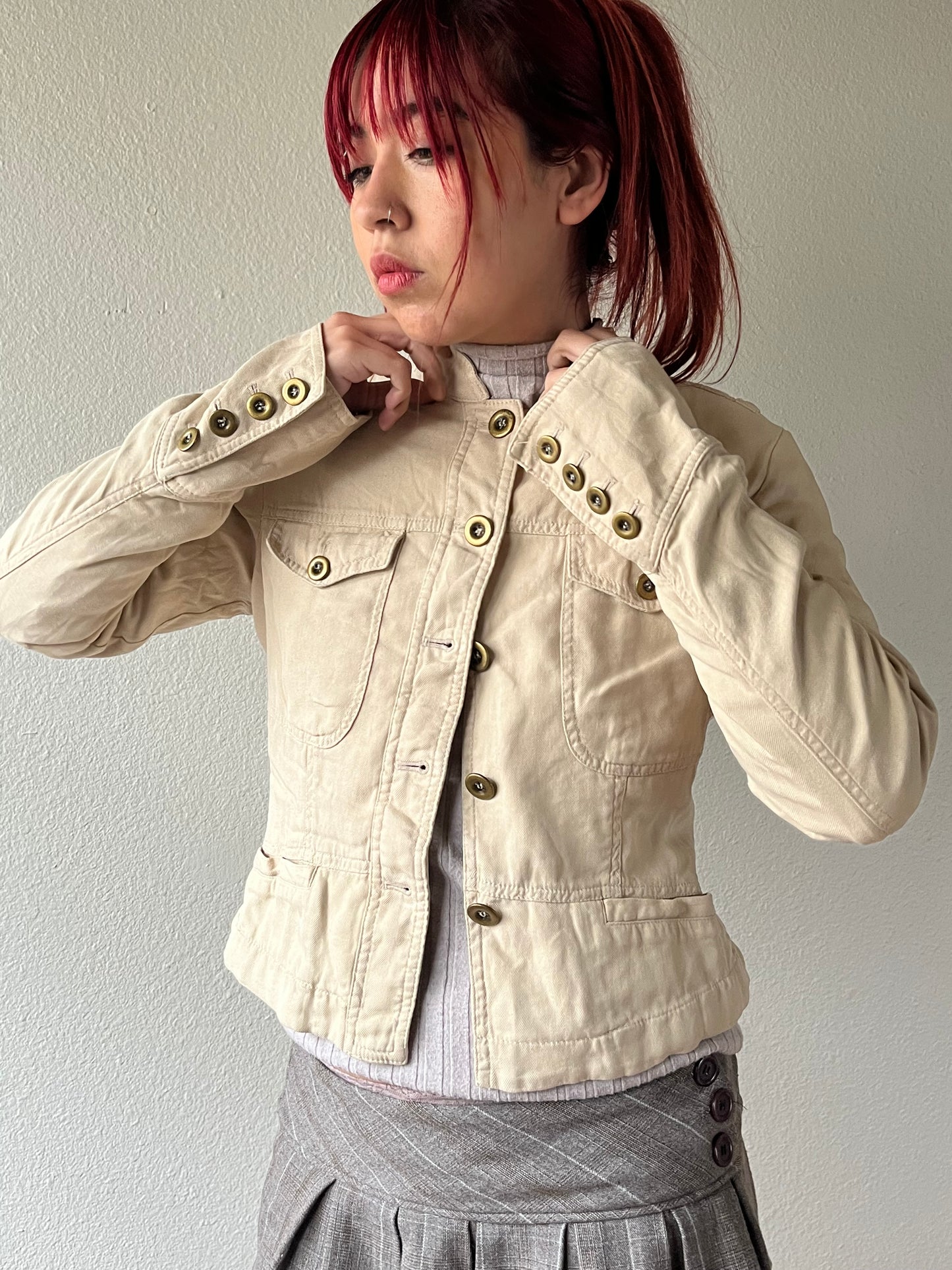 Vintage Cream Express Button Up Silk Jacket