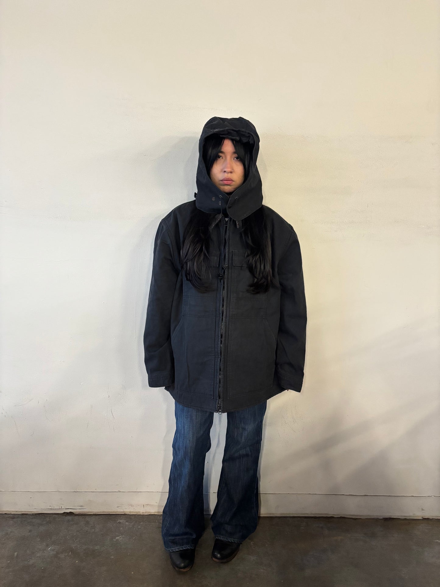 Vintage Black Hooded Canvas Jacket