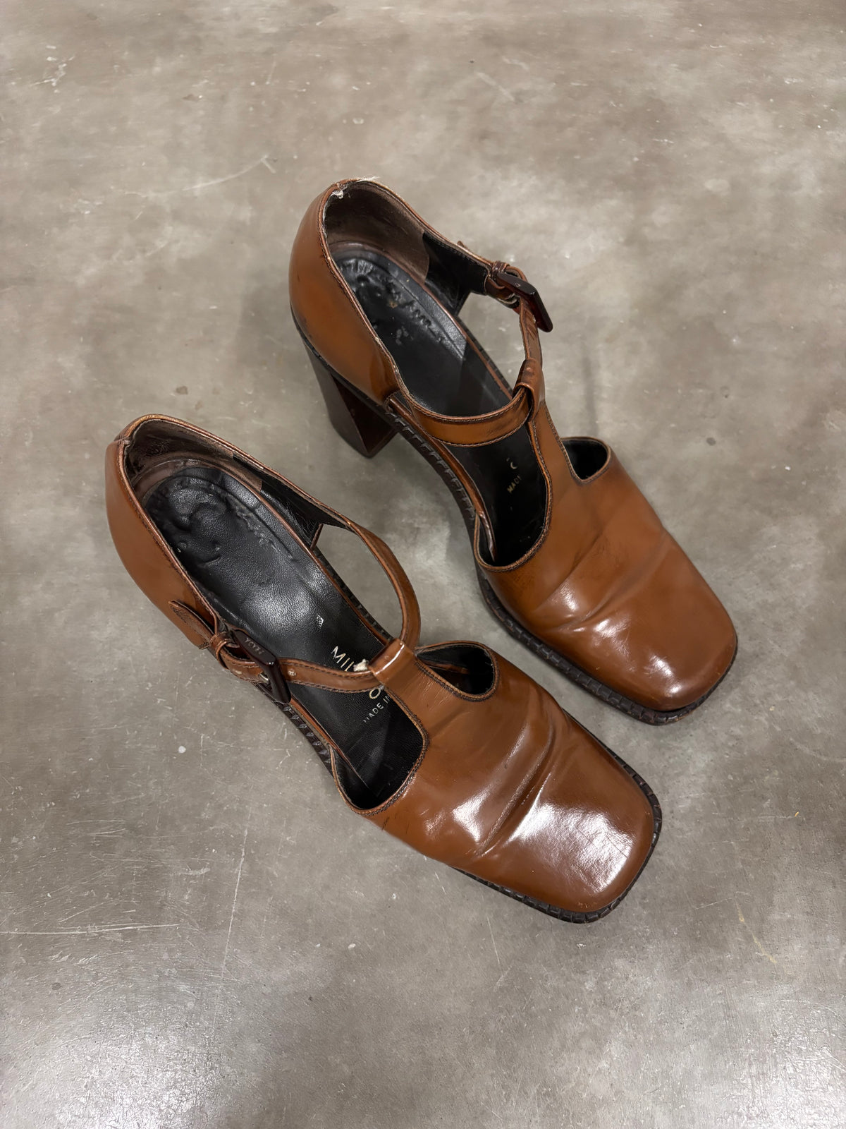 Vintage Prada Brown Leather Mary Jane Heels