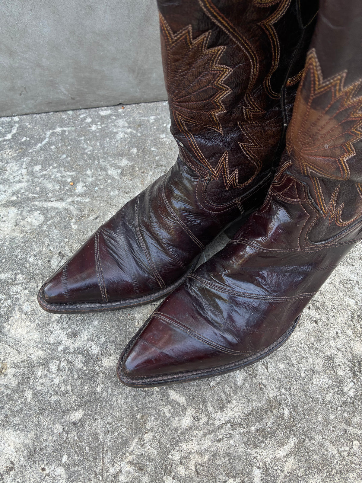 Vintage 1990s Cuadra Eel Brown Leather Cowboy Boots