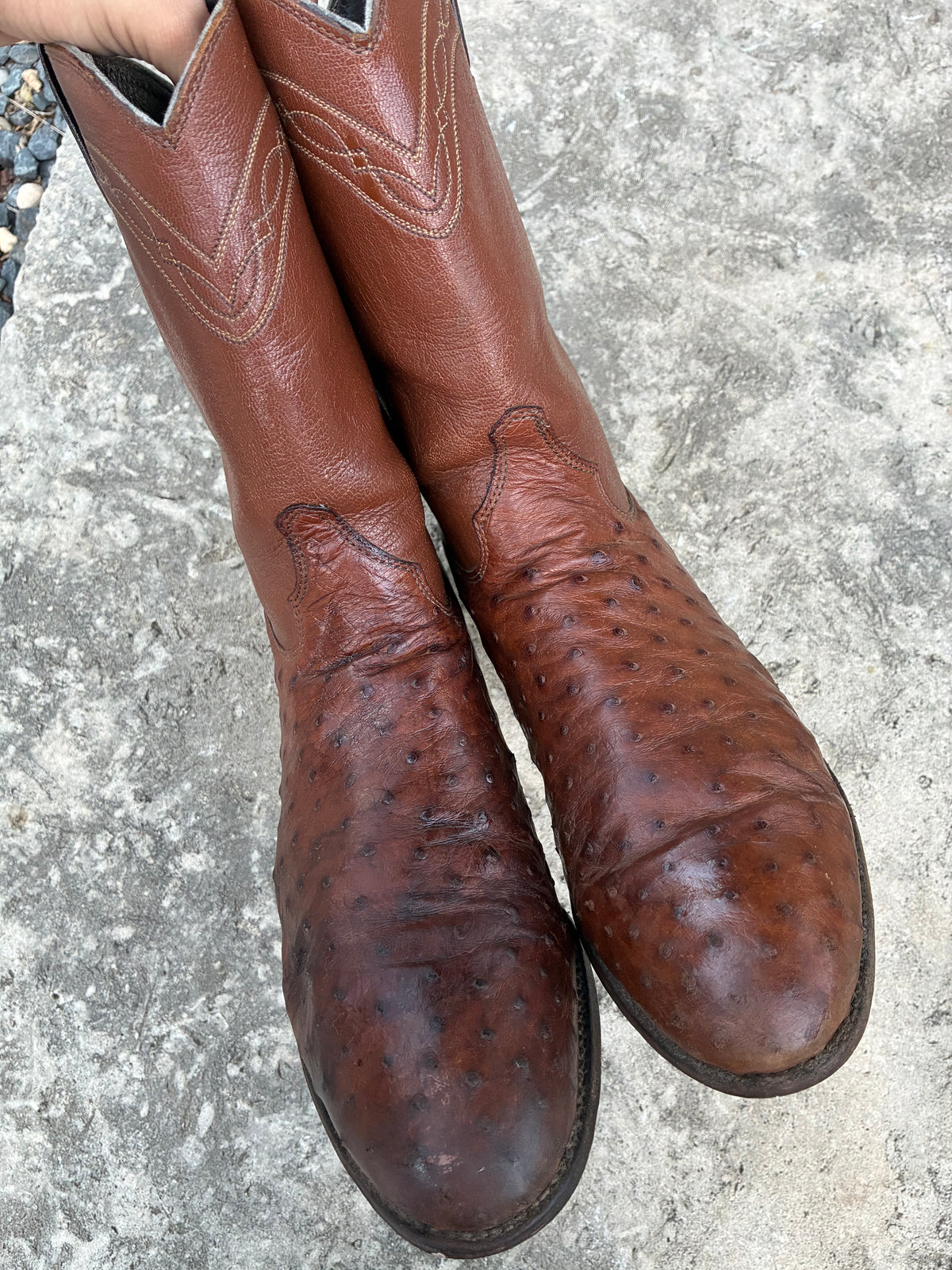 Vintage 1980s Justin Brown Ostrich Leather Cowboy Boots