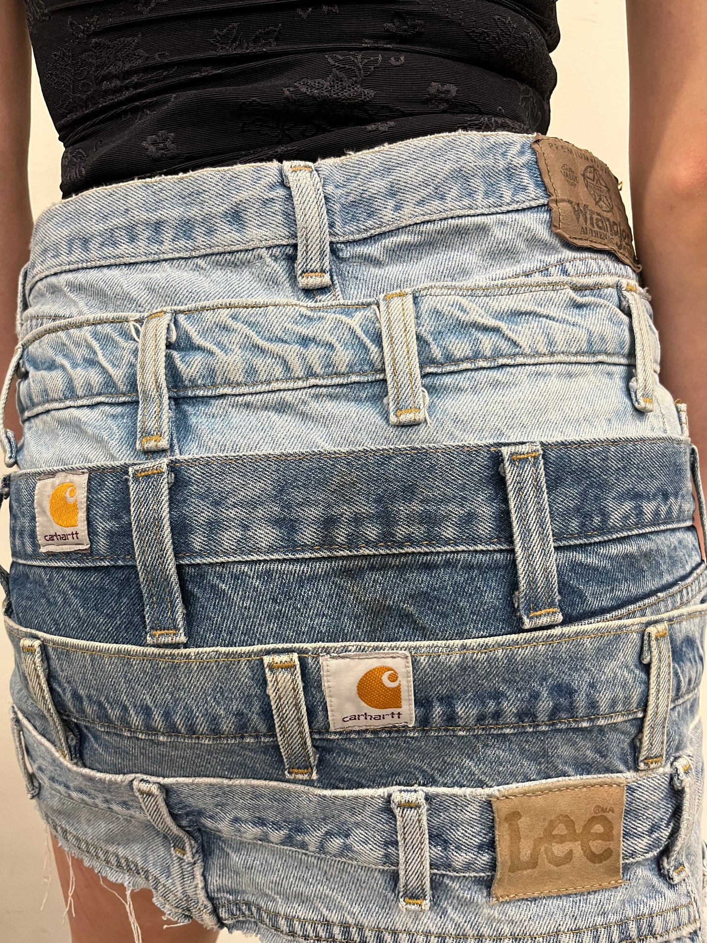 Reconstructed Denim Belt Loops Mini Skirt