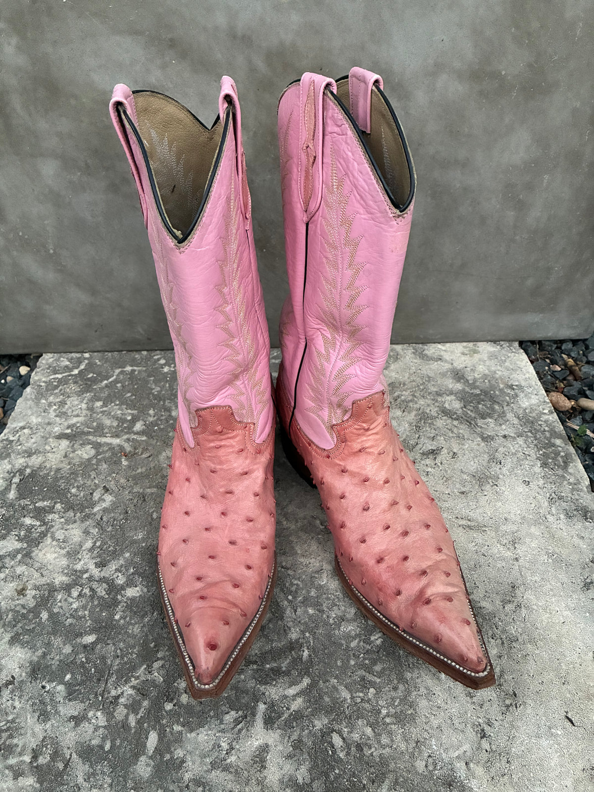 Vintage Pink Ostrich Leather Cowboy Boots