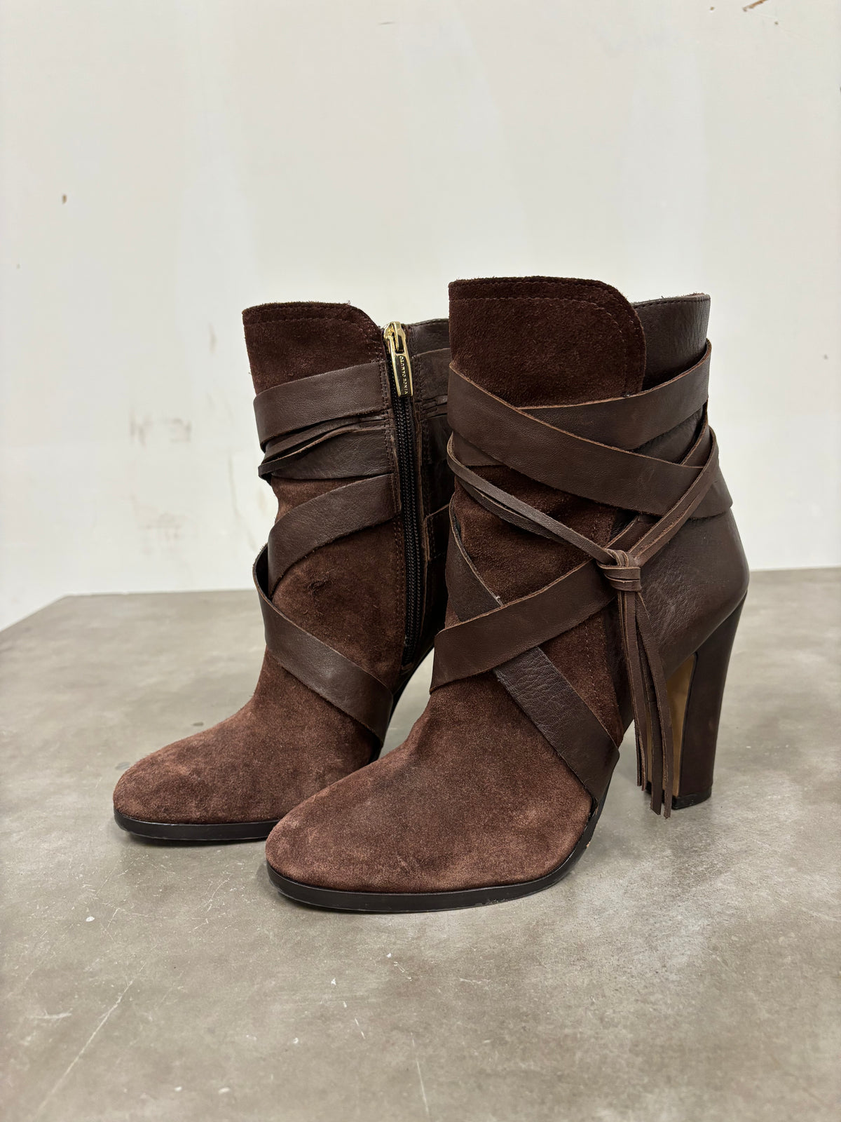 Vince Camato Brown Suede Leather Fringe Boots