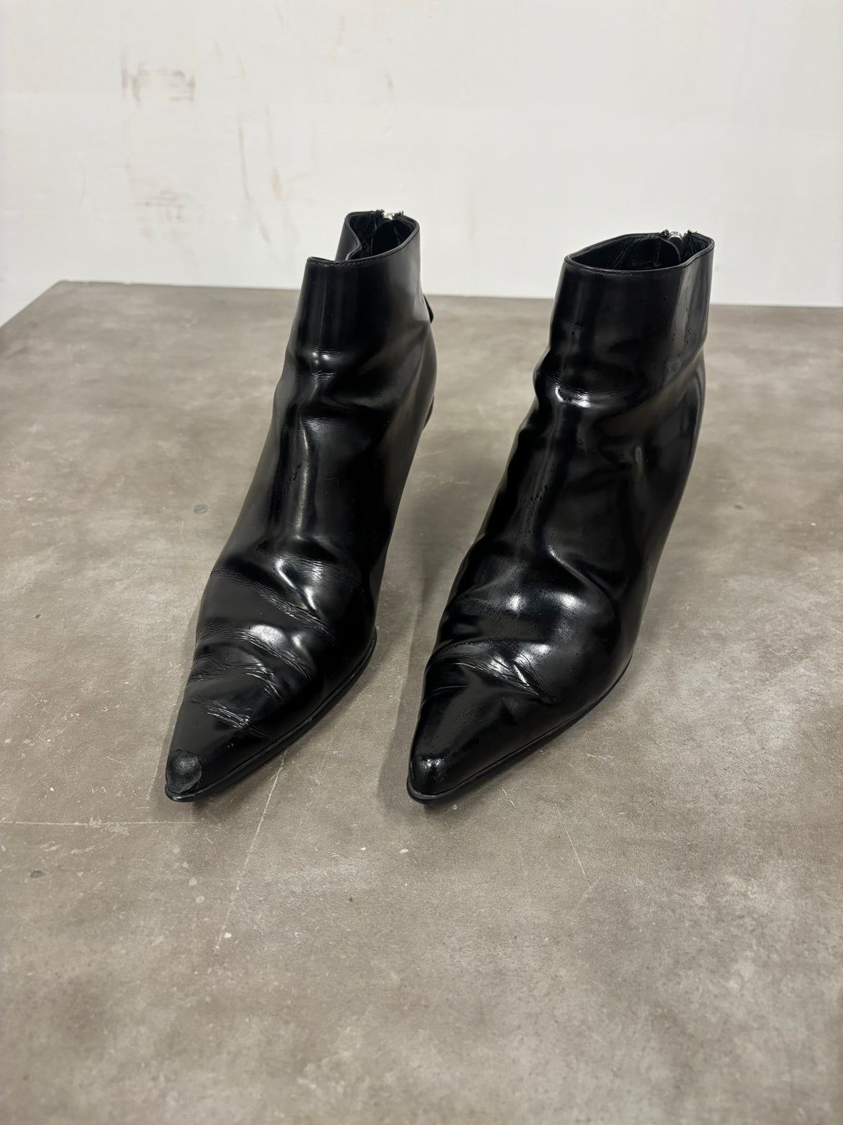 Vintage Prada Black Leather Pointed Toe Ankle Boots