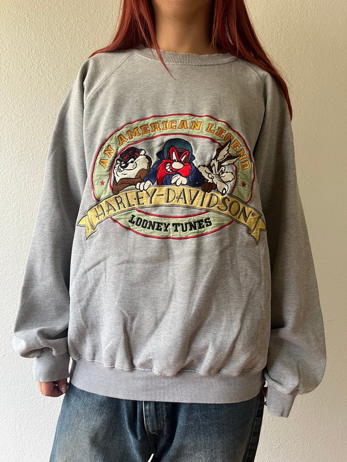 Vintage Looney Tunes Harley Davidson Embroidered Crewneck