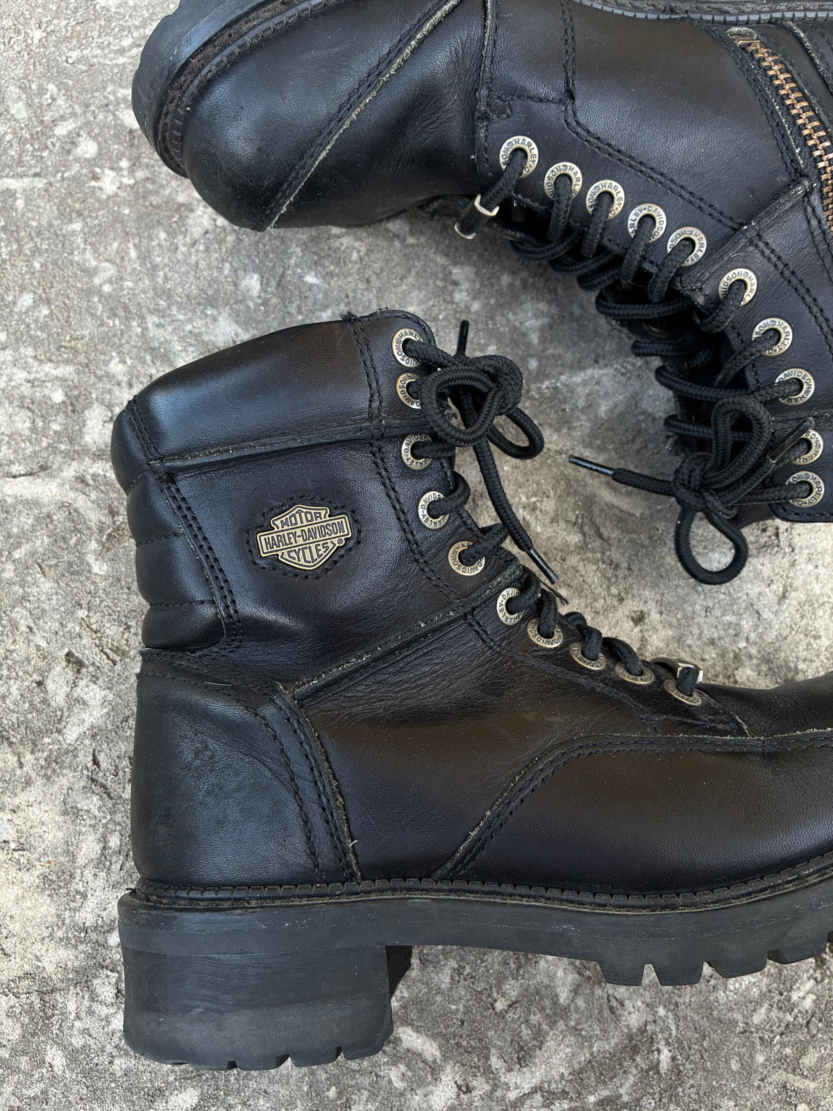 Vintage Harley Davidson Black Leather Moto Boots