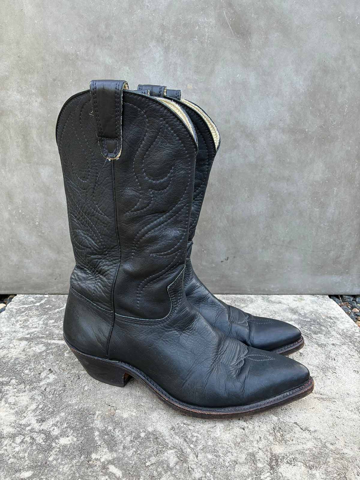 Vintage 70s Stewart Black Leather Cowboy Boots
