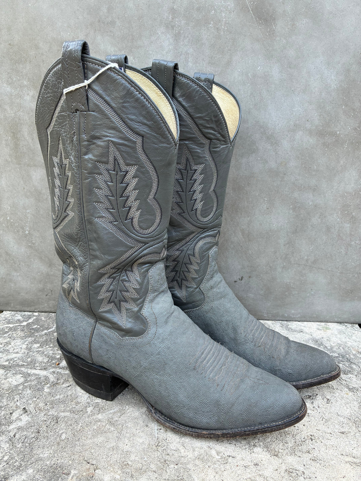 Vintage 1980s Panhandle Slim Gray Leather Cowboy Boots