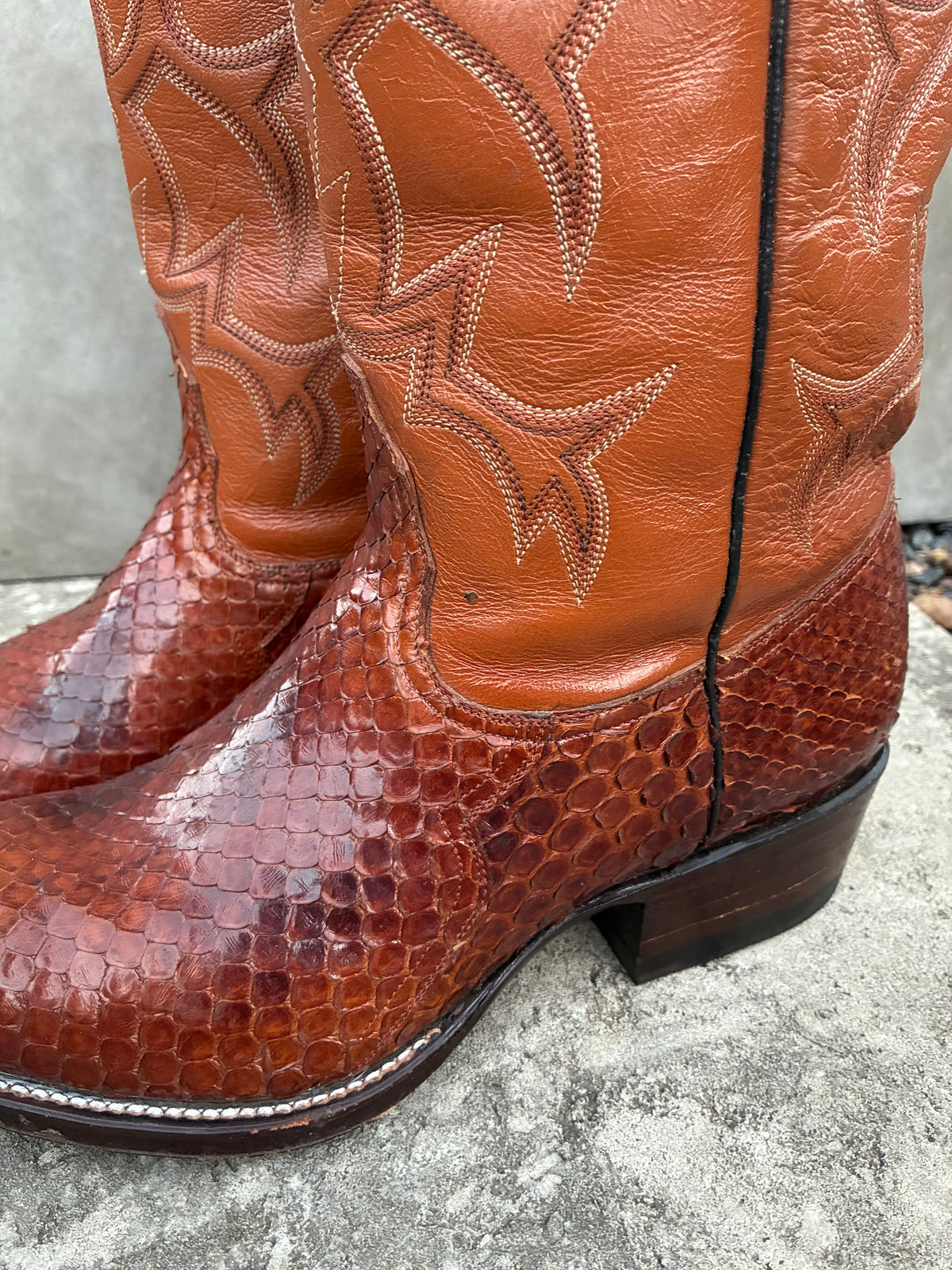 Vintage 1970s California Anaconda Snake Skin Cowboy Boots