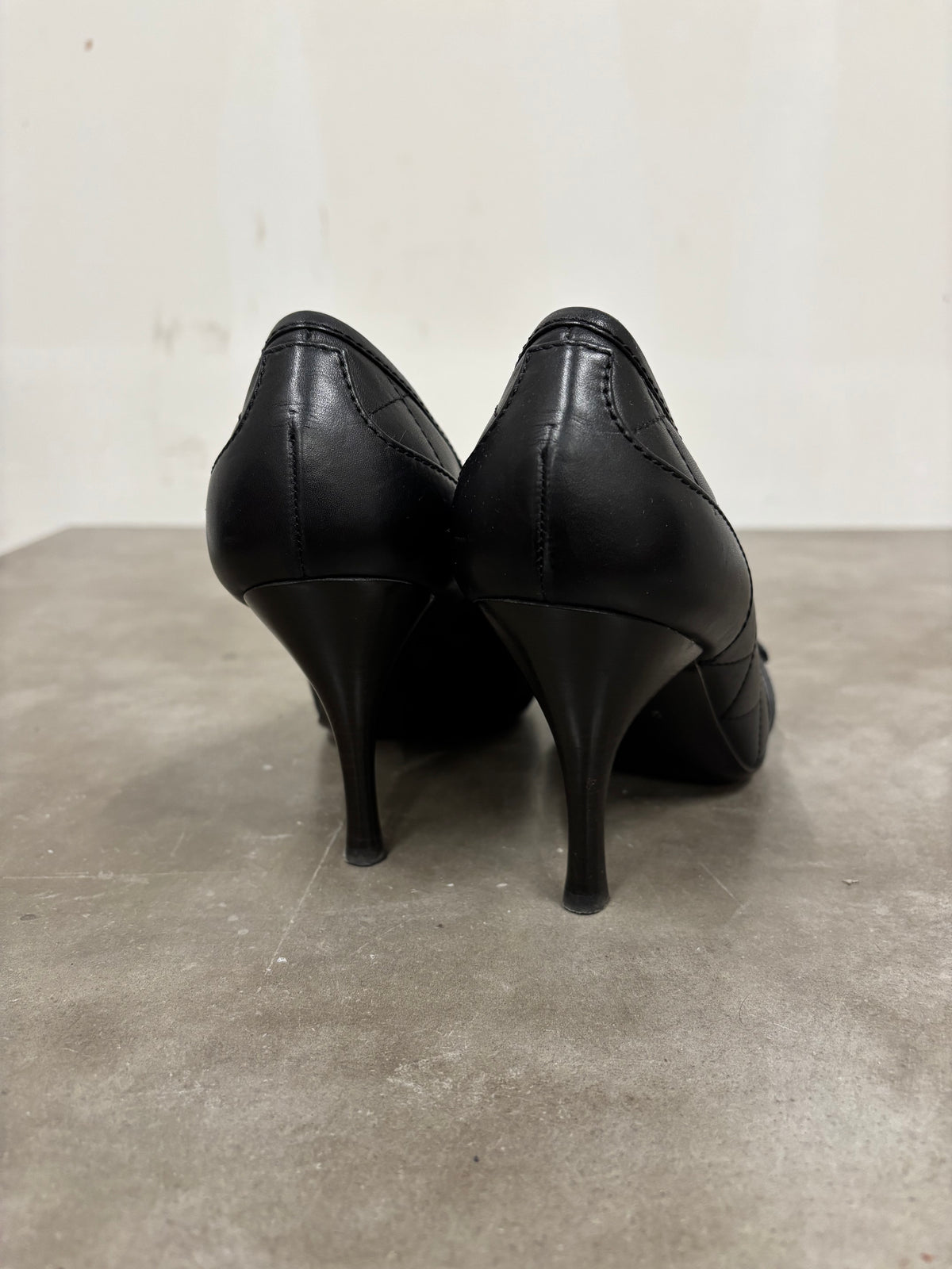 Burberry Black Quilted Leather Buckle Heels