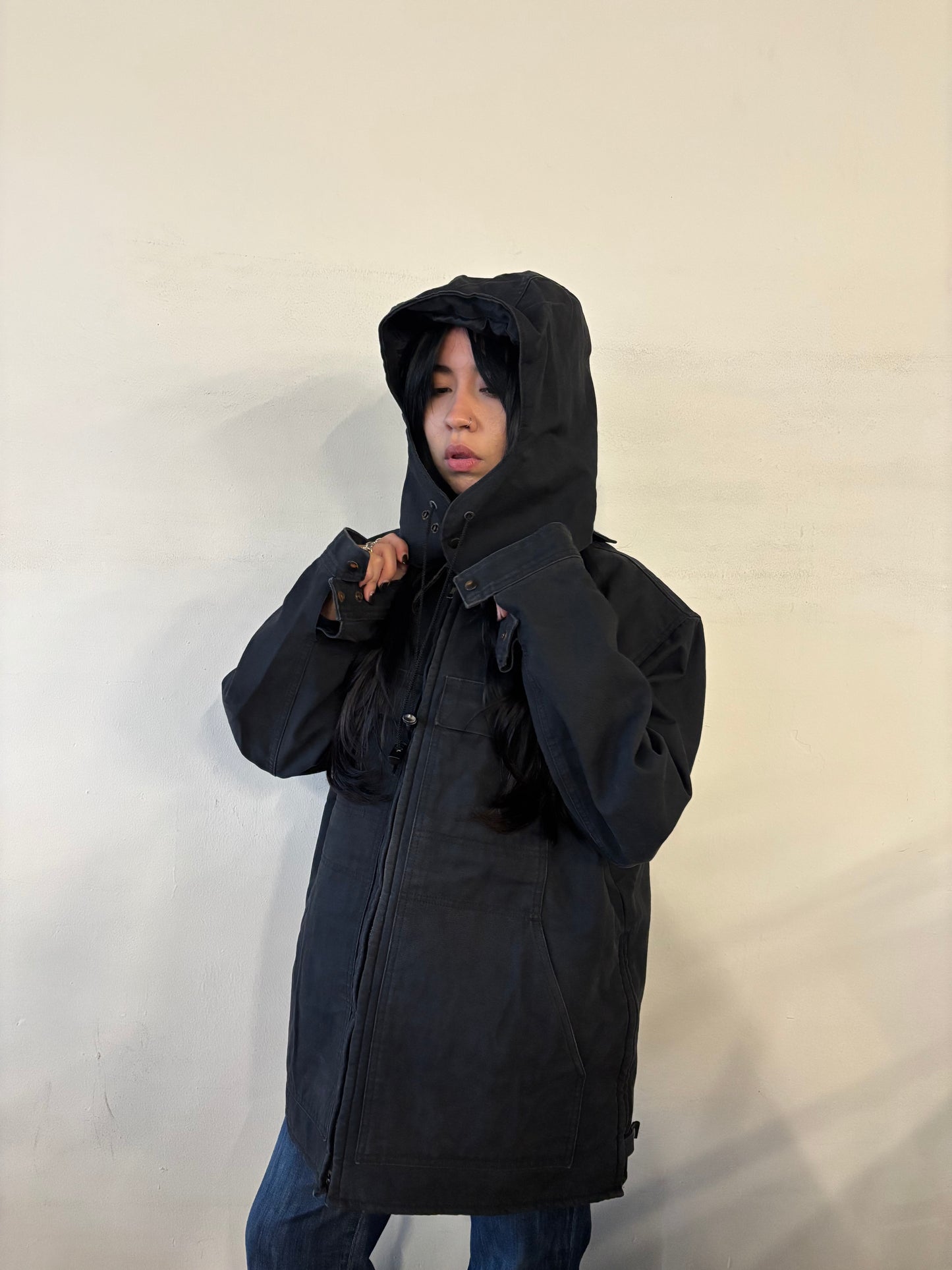 Vintage Black Hooded Canvas Jacket