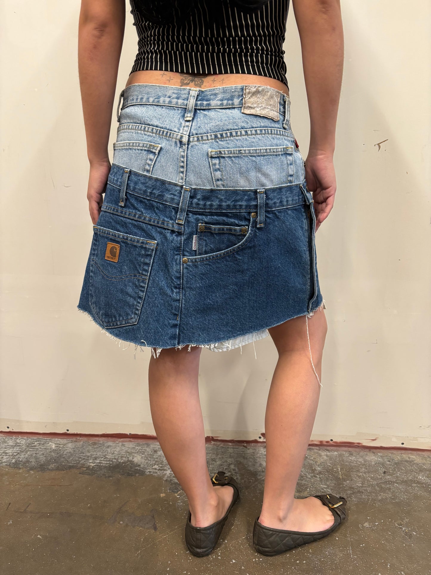 Reworked Double Denim Skirt