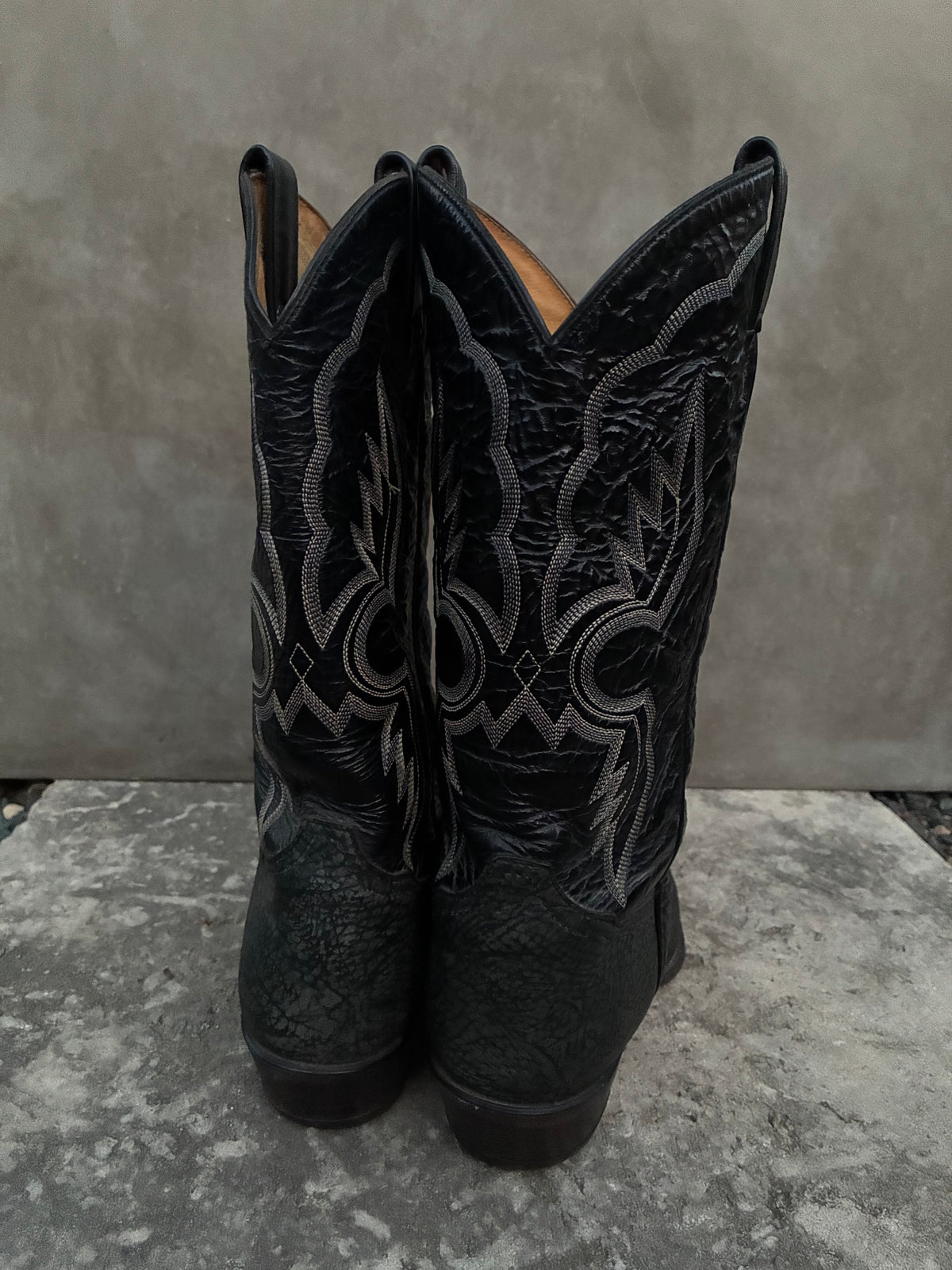 Vintage Tony Lama Black Leather Cowboy Boots