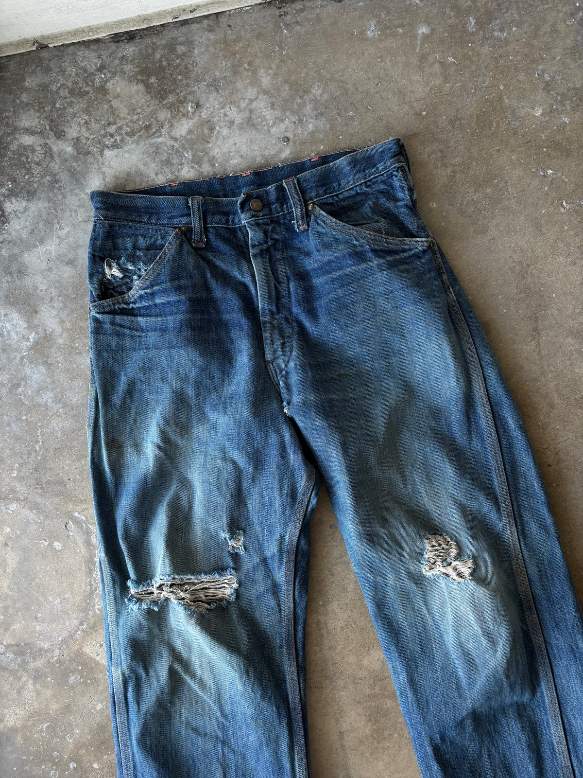 Vintage 1970s Big Mac Distressed Faded Repaired Denim Jeans