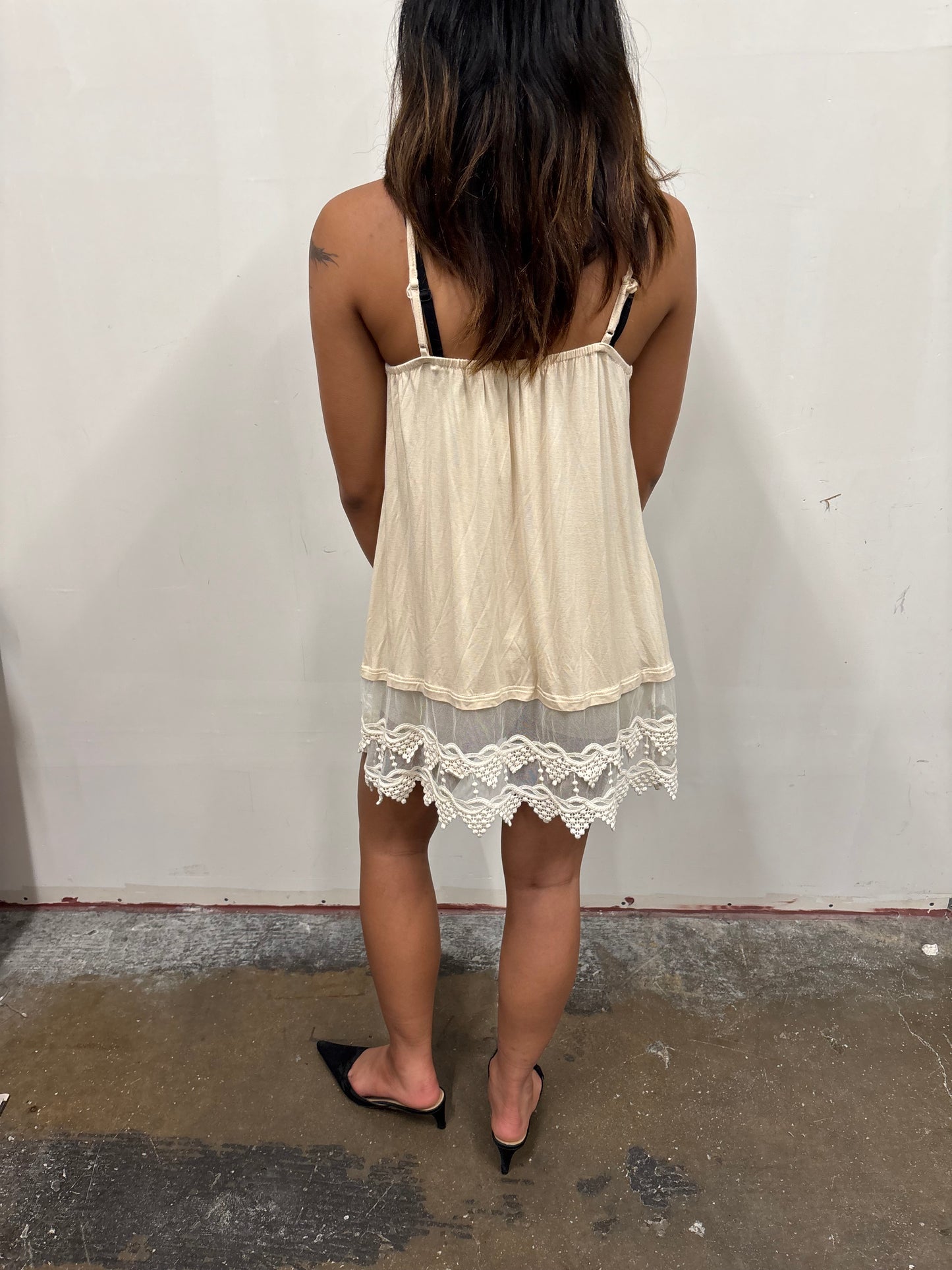 Beige Dres W/ Lace Trim