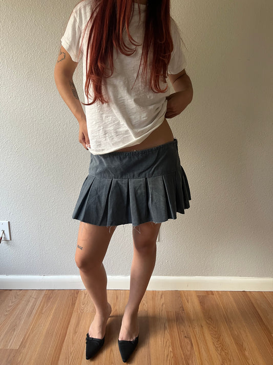 Reworked Grey Corduroy Pleated Mini Skirt