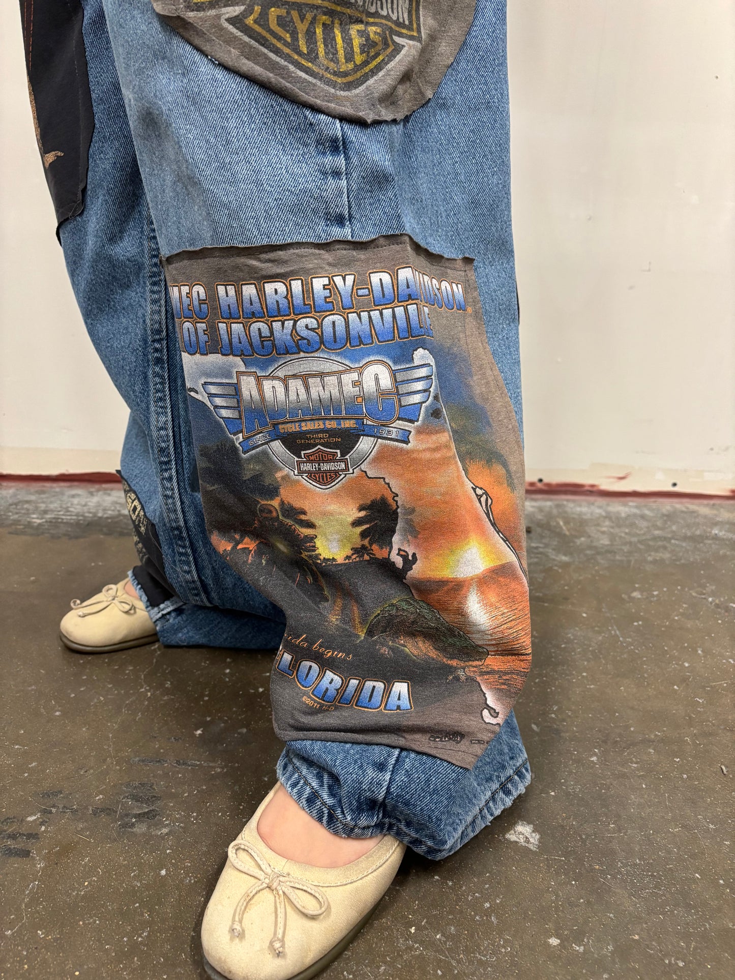 Reworked Harley Davidson Patchwork Jeans