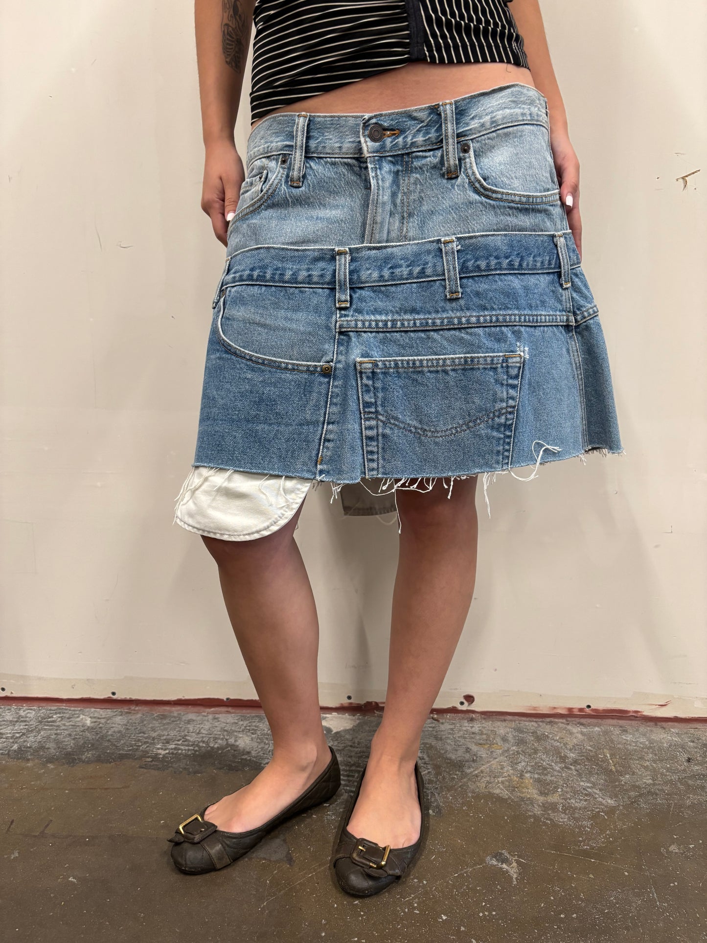 Reworked Double Denim Skirt
