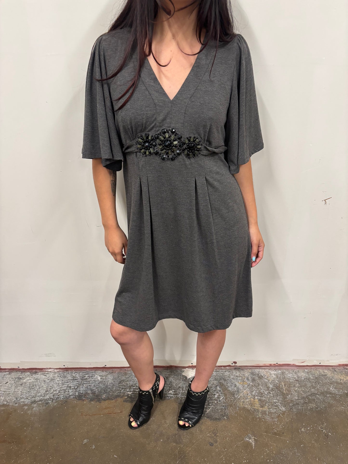 Grey Dress W/ Beaded Dress