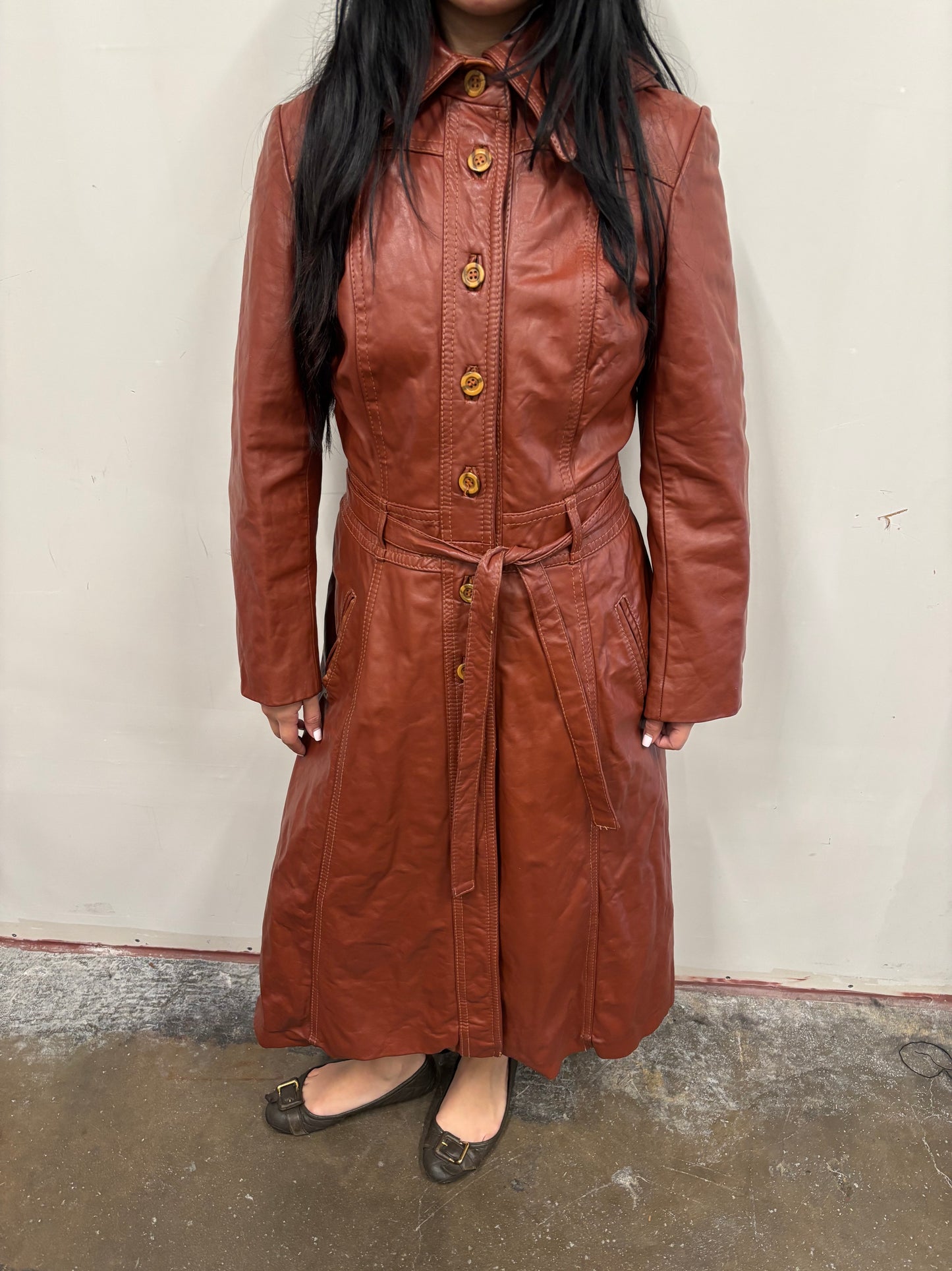 Vintage Red Leather Trench