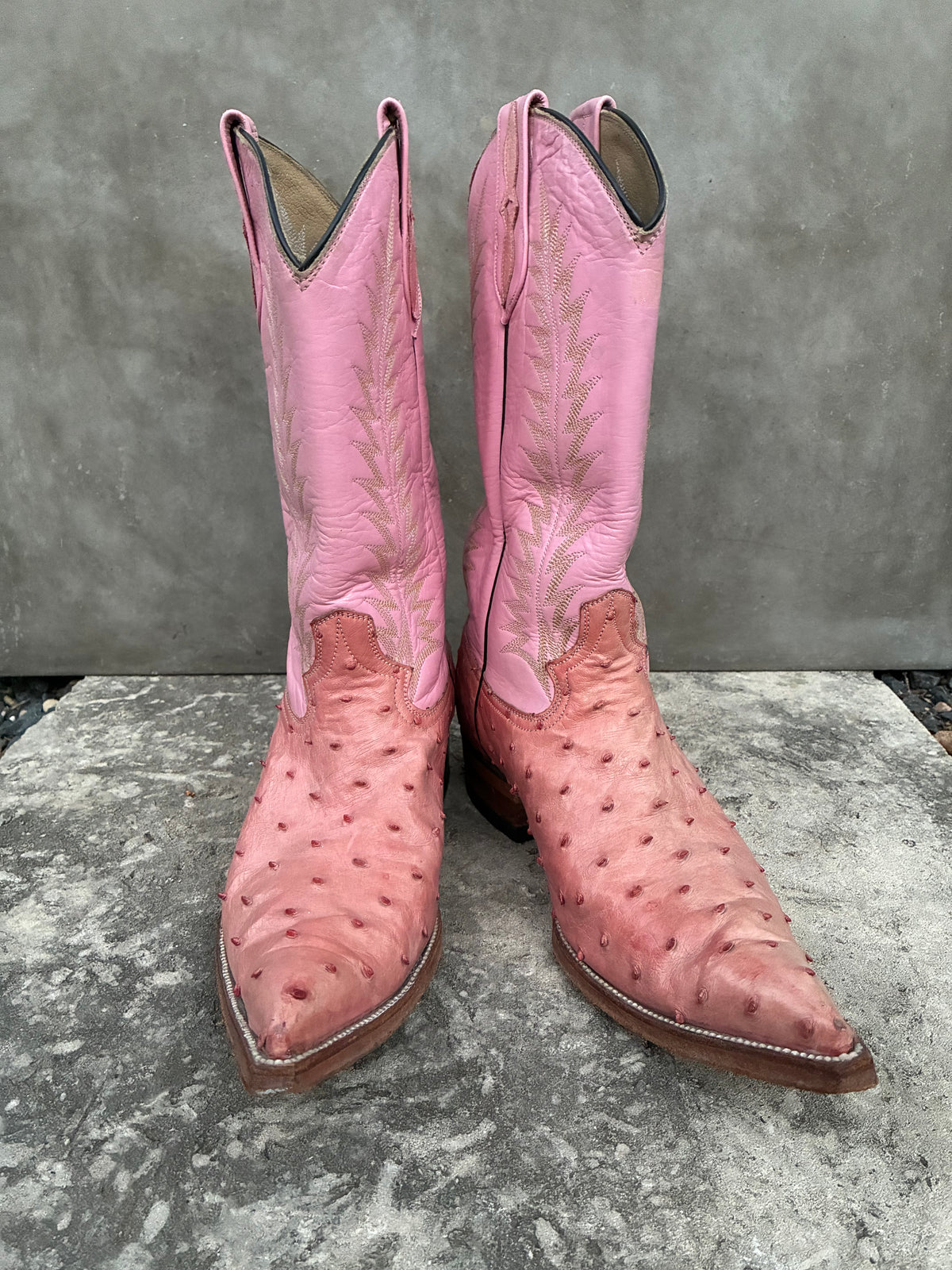 Vintage Pink Ostrich Leather Cowboy Boots
