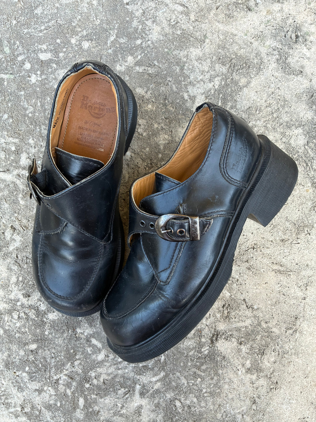 Vintage Dr. Martens Black Leather Buckle Loafer w Chunky Soles
