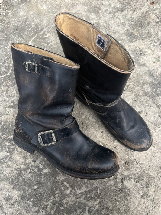 Vintage Frye Distressed Black Leather Harness Boots