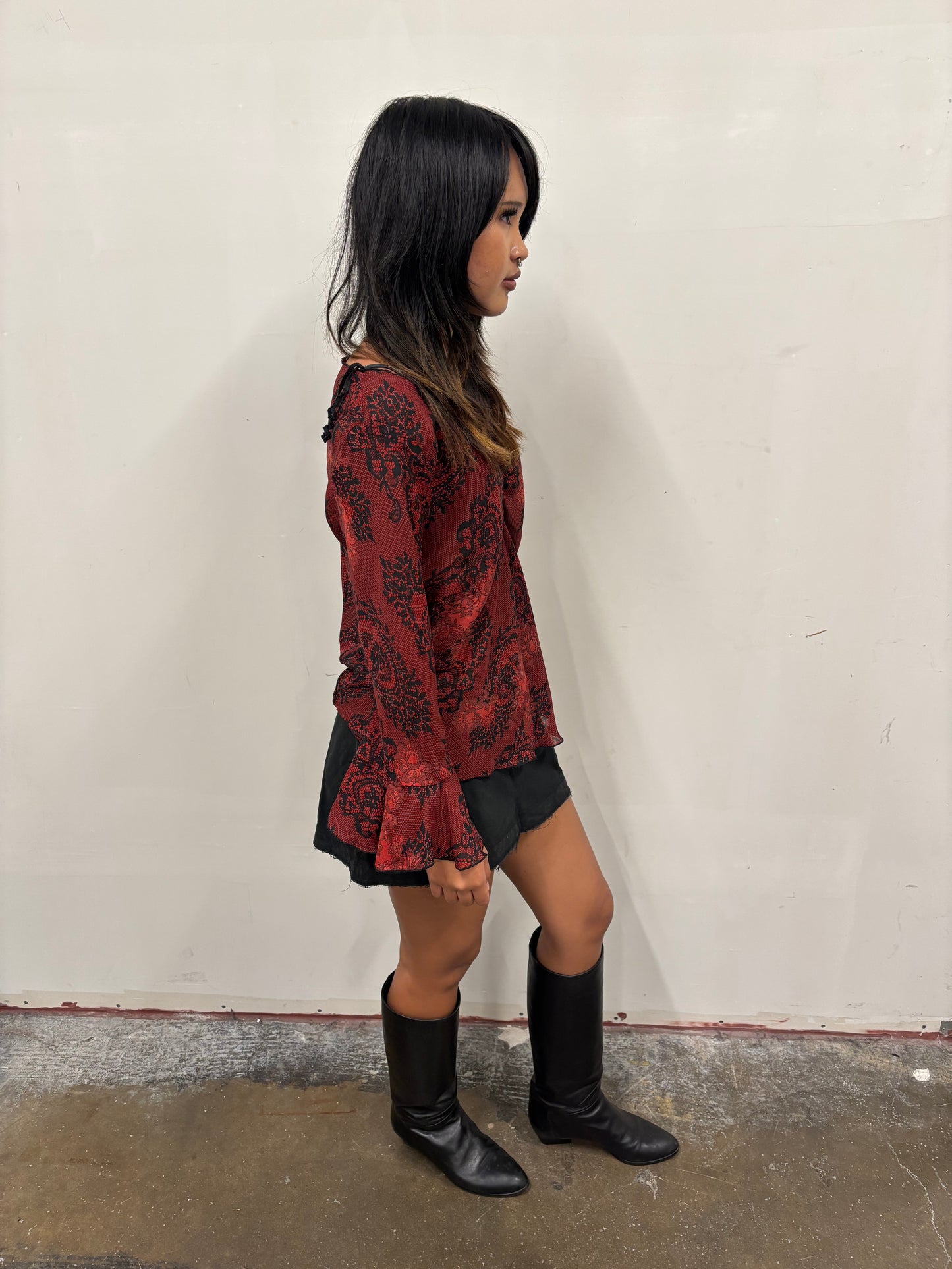 Mesh Lace Print Top